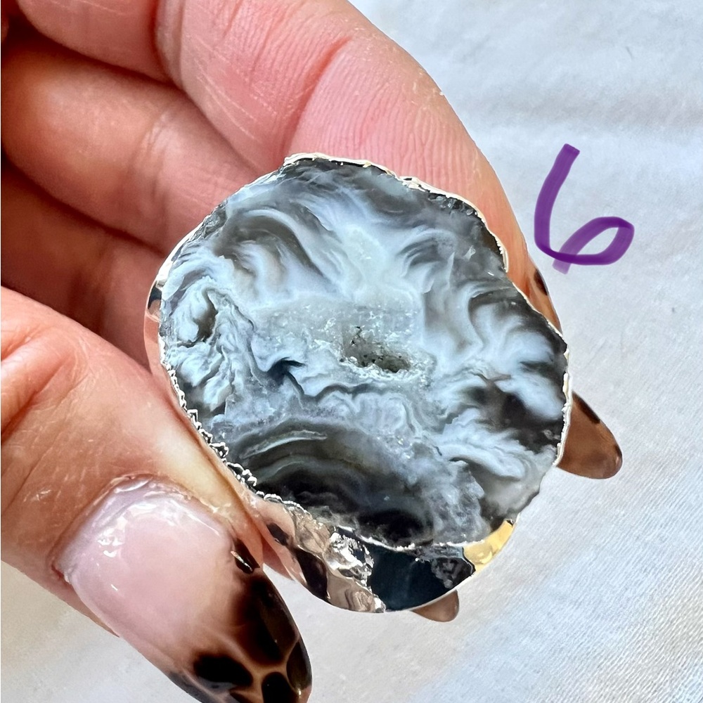 925 Micro Quartz Crystals in Geode Agate Ring 6 7 8 - Picture 10 of 16